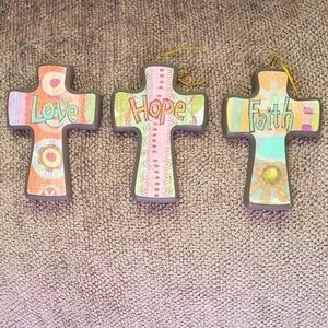 Faith.  Hope & Love. Set of 3 hanging crosses. Inspirational and pretty.